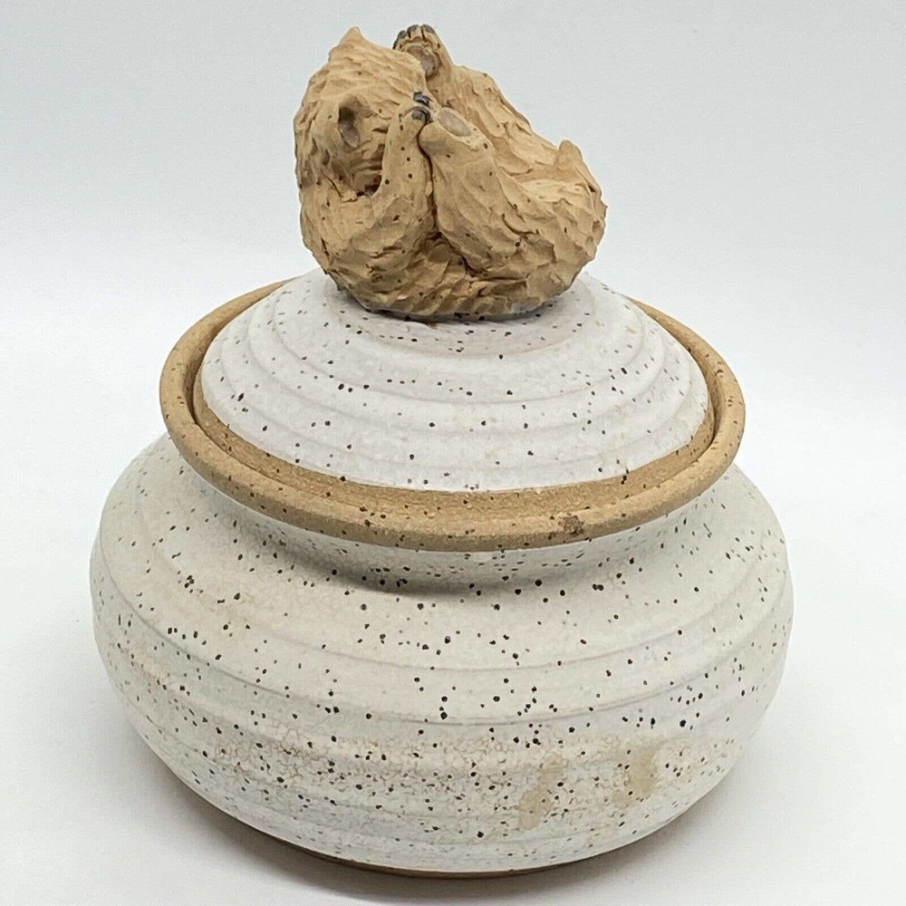 Vintage Art Pottery Bear Honey Pot Bowl Jar Lid Dipper Signed BK Betty Kendall - Picture 8 of 16